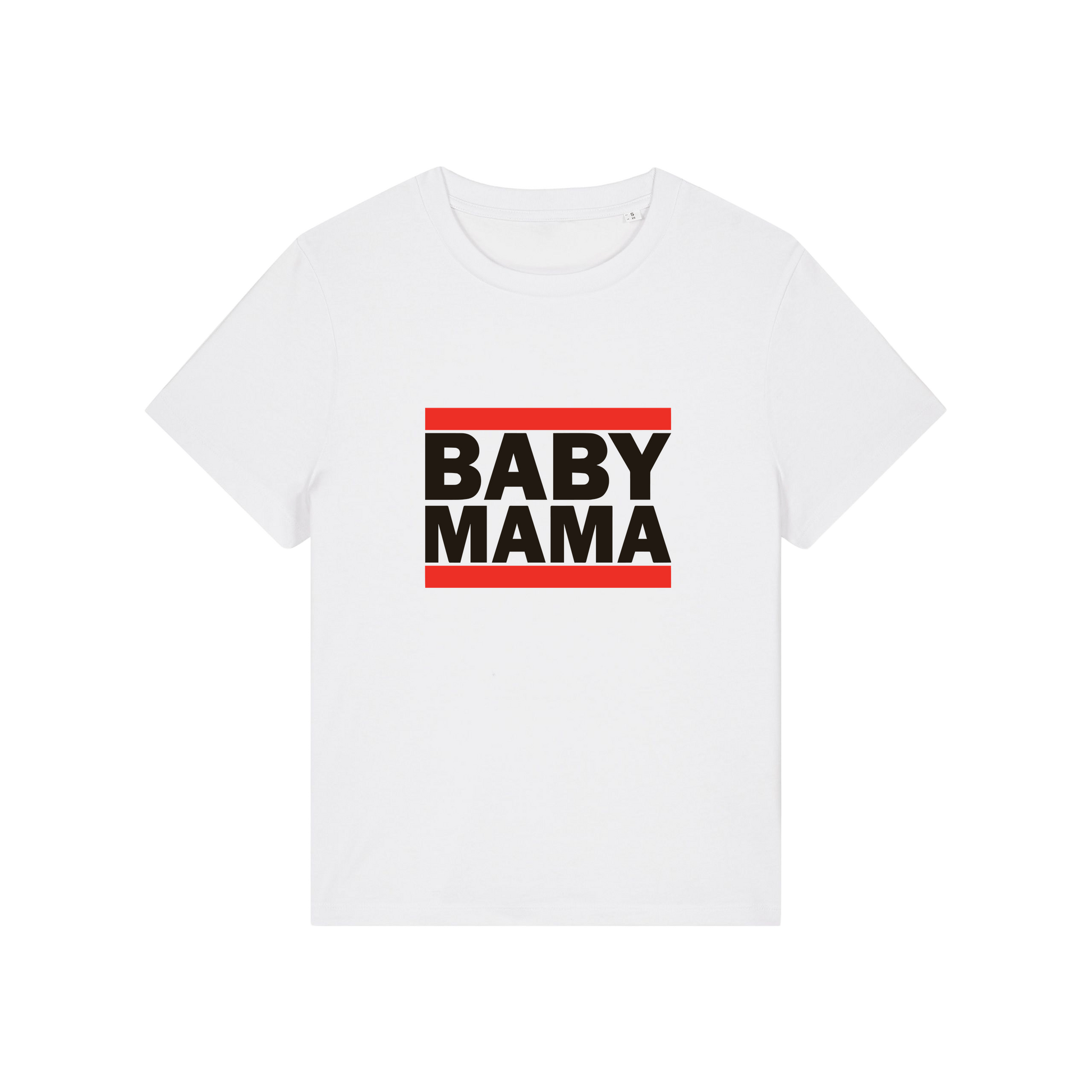 white mum t-shirt with the slogan 'baby mama'