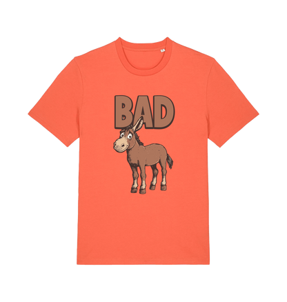 Orange graphic t-shirt with a cartoon donkey and the word 'bad'