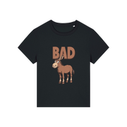 black funny animal t-shirt with the graphic of a donkey and the word 'bad'
