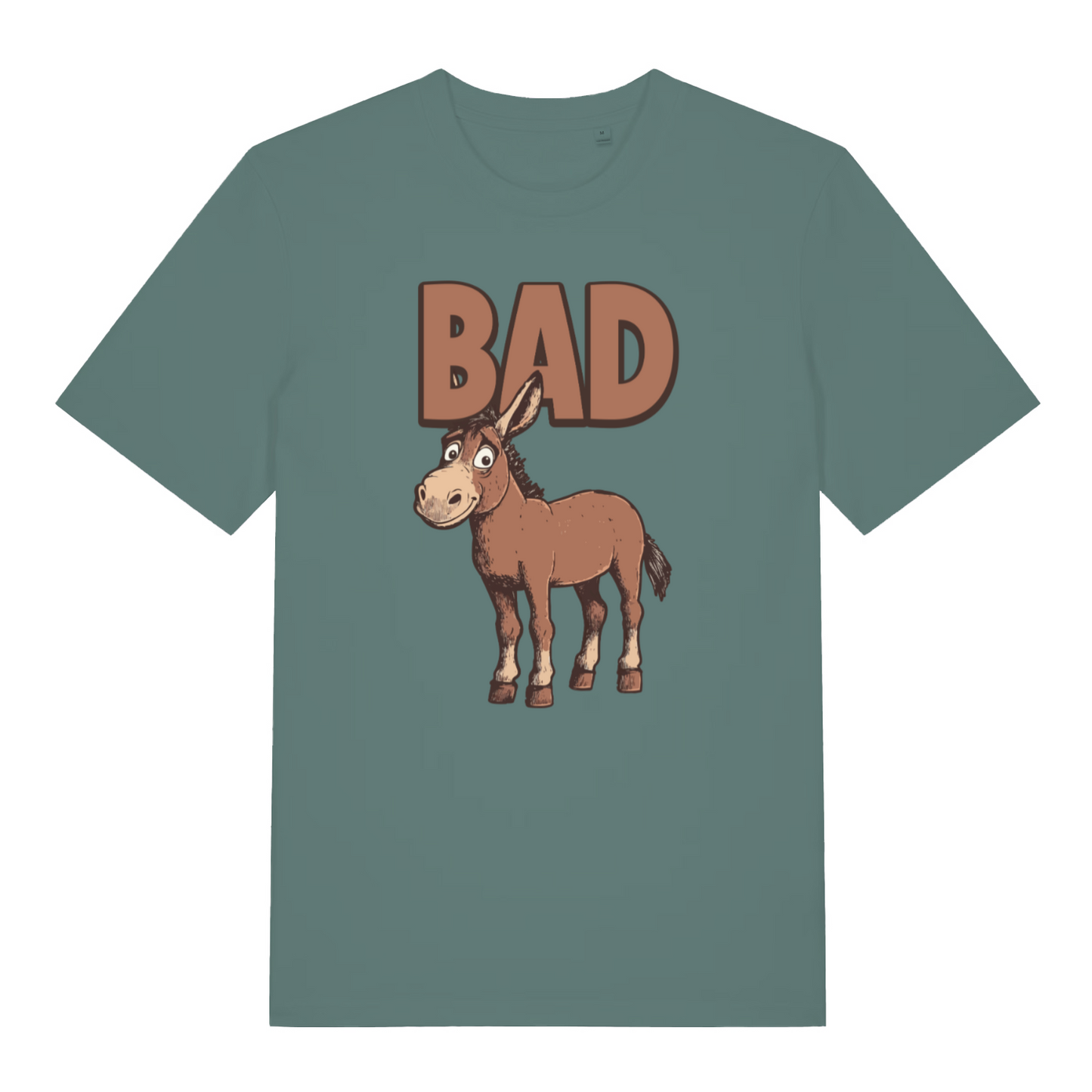 green women's funny animal t-shirt with the graphic of a donkey and the word 'bad'