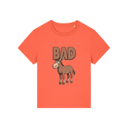 orange funny animal t-shirt with the graphic of a donkey and the word 'bad'