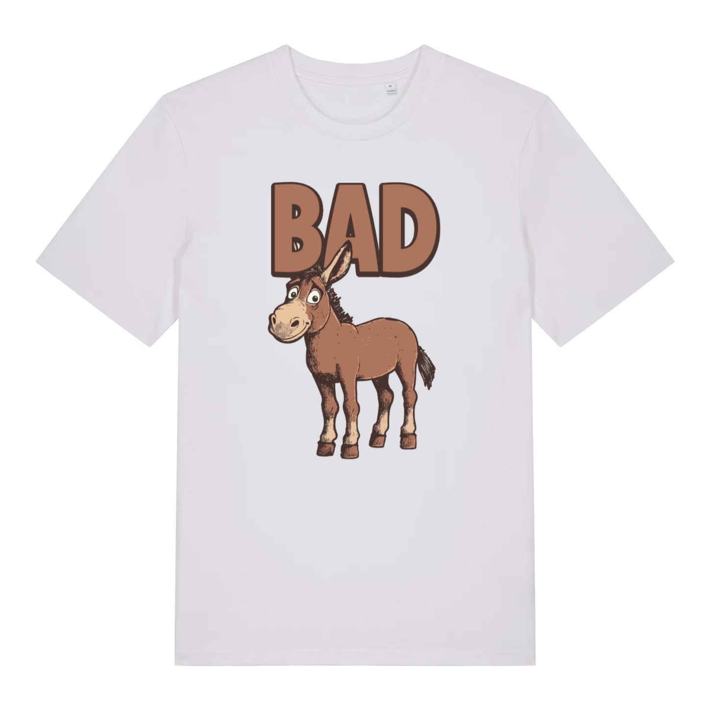 white women's funny animal t-shirt with the graphic of a donkey and the word 'bad'