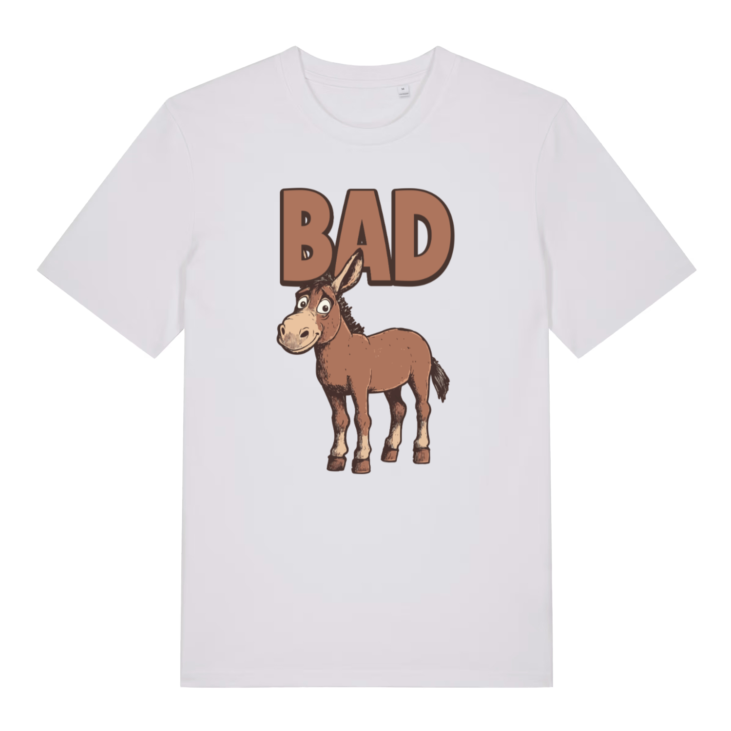white women's funny animal t-shirt with the graphic of a donkey and the word 'bad'