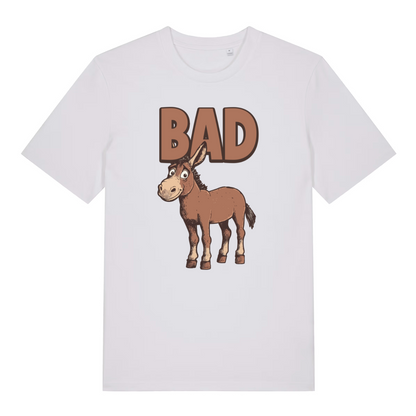 white women's funny animal t-shirt with the graphic of a donkey and the word 'bad'