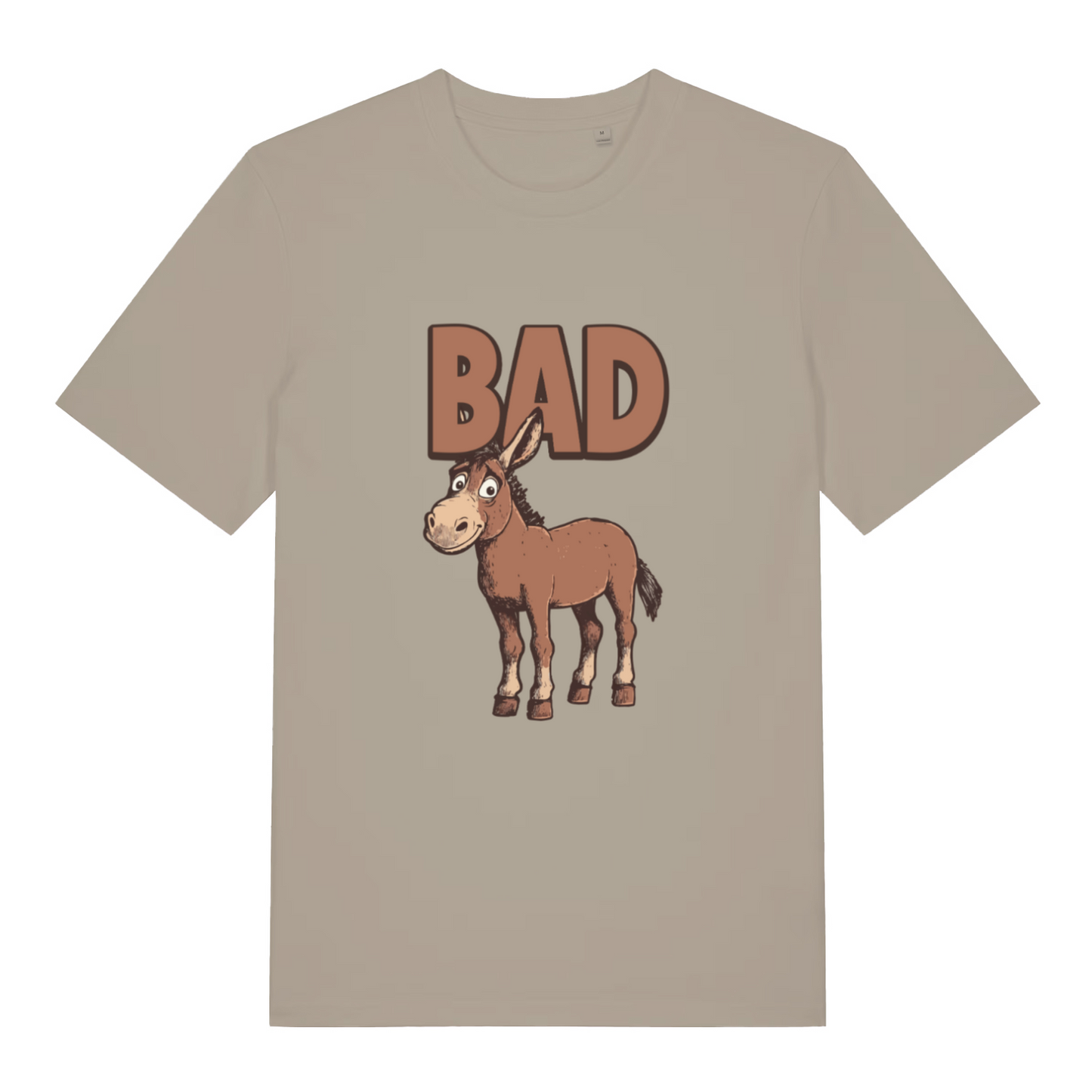 stone funny animal t-shirt with the graphic of a donkey and the word 'bad'
