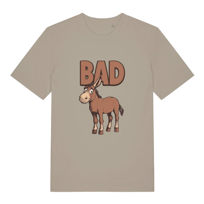 stone funny animal t-shirt with the graphic of a donkey and the word 'bad'