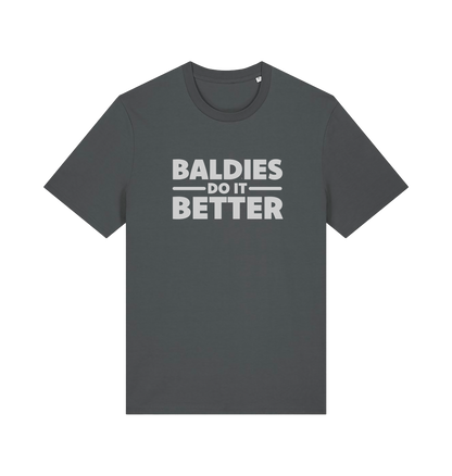 Gray slogan t-shirt with 'Baldies Do It Better' text 