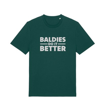 Green slogan t-shirt with 'Baldies Do It Better' text 