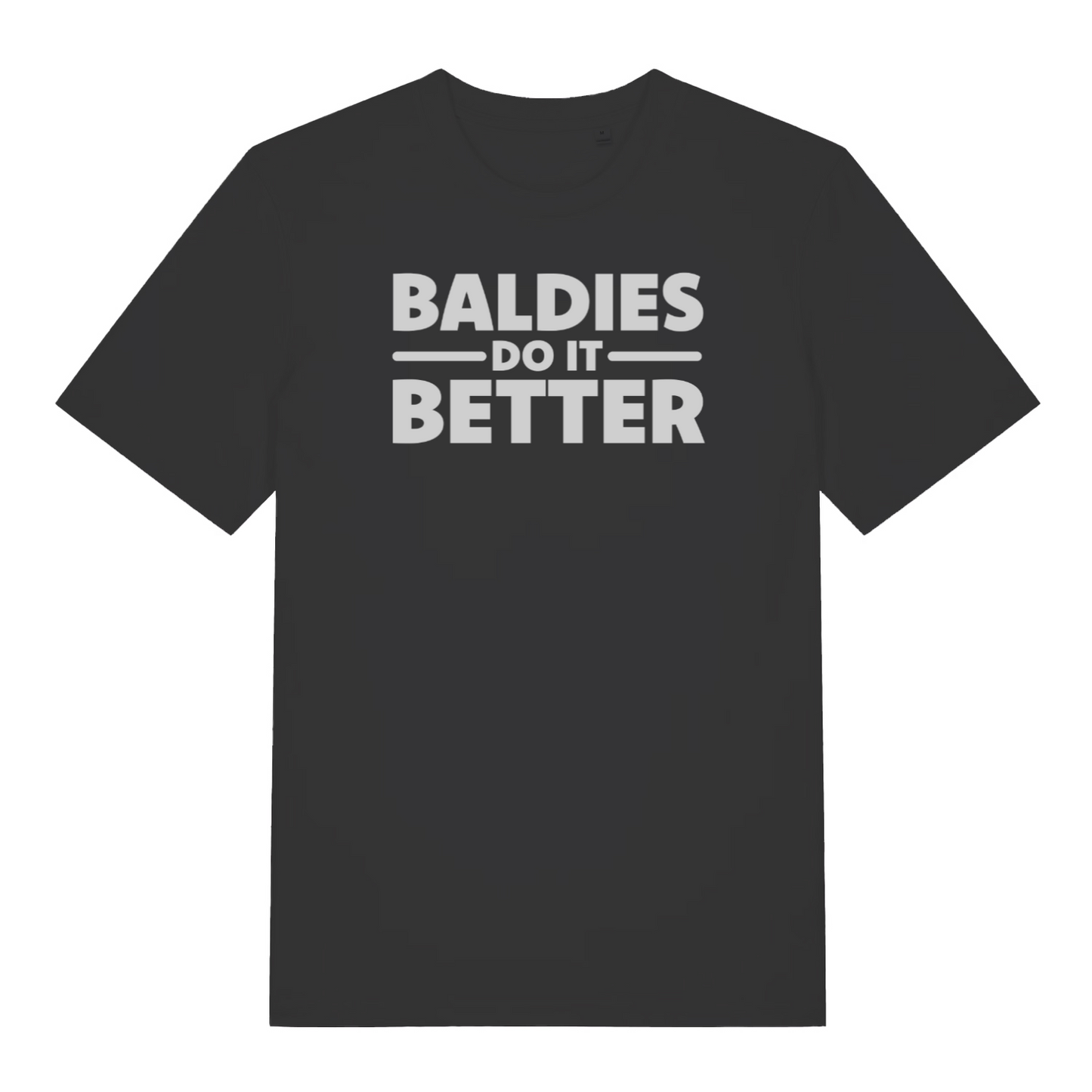 black funny slogan t-shirt that reads 'baldies do it better'