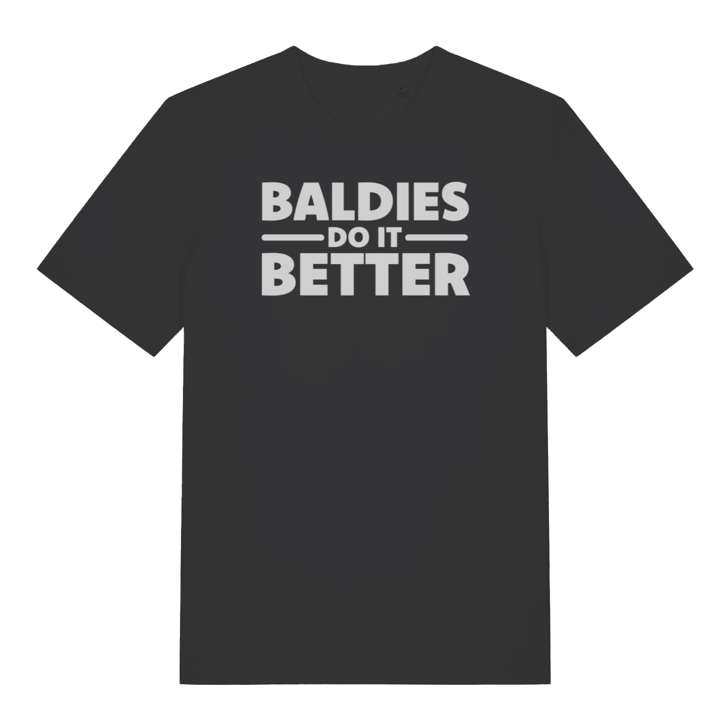 black funny slogan t-shirt that reads 'baldies do it better'