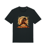 Black music t-shirt with a graphic design featuring a person with a drum and 'Bang a Gong!' 