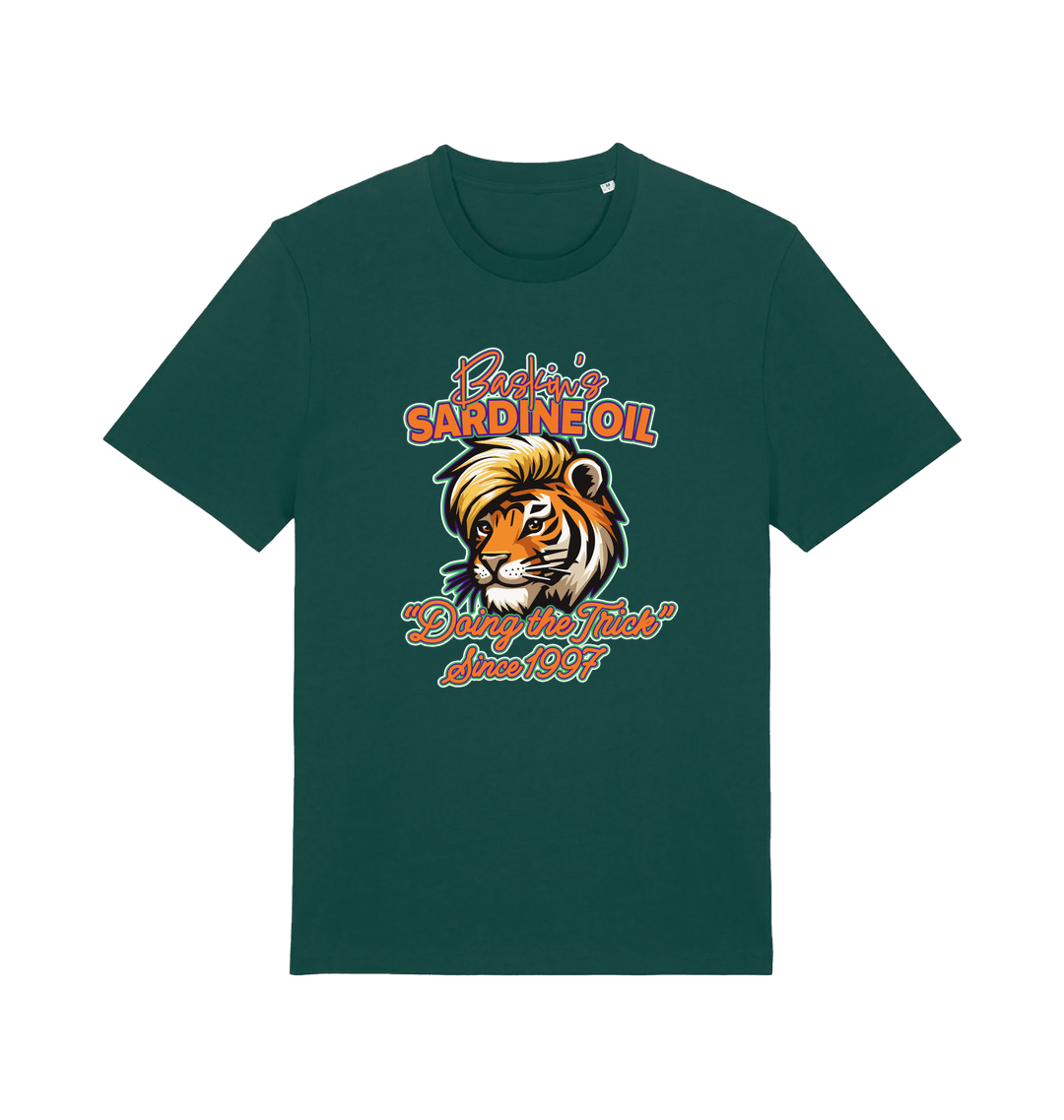Green funny t-shirt with a graphic of a tiger inspired by the tiger king