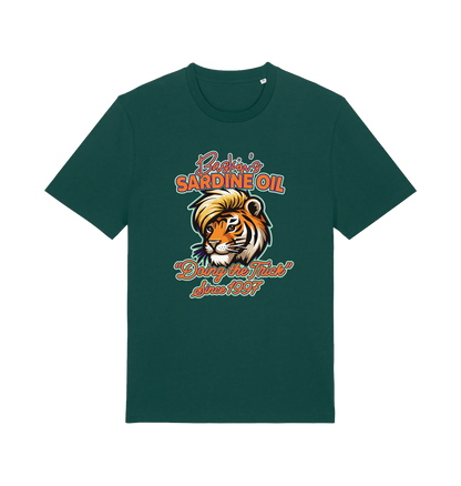 Green funny t-shirt with a graphic of a tiger inspired by the tiger king
