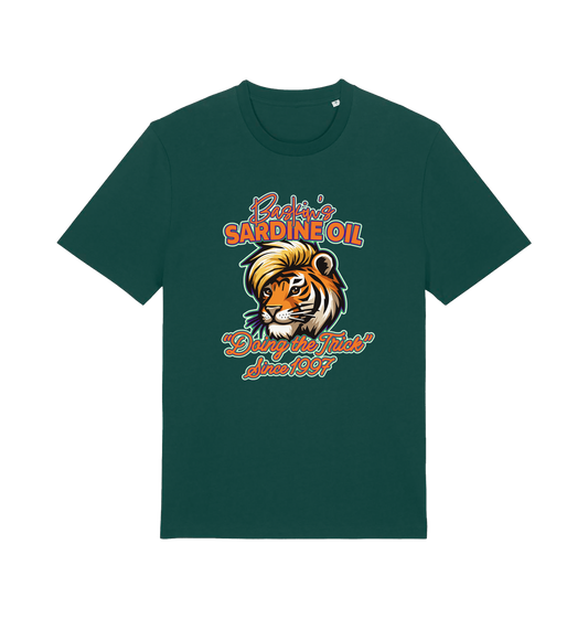 Green funny t-shirt with a graphic of a tiger inspired by the tiger king