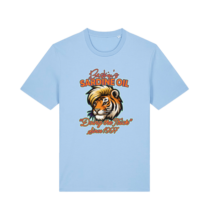 Light blue funny t-shirt with a graphic of a tiger inspired by the tiger king