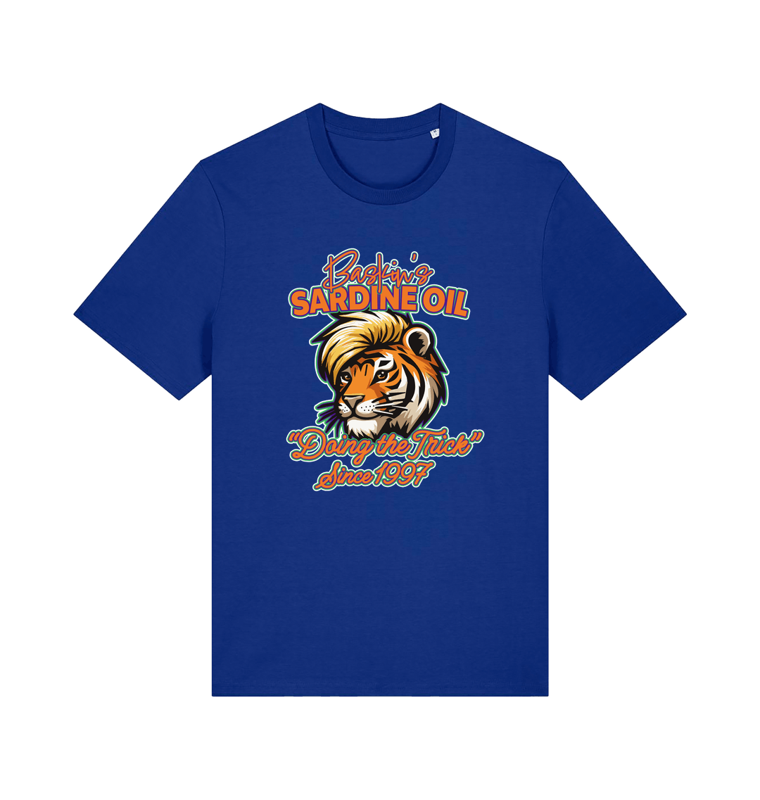 Worker blue funny t-shirt with a graphic of a tiger inspired by the tiger king