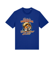 Worker blue funny t-shirt with a graphic of a tiger inspired by the tiger king