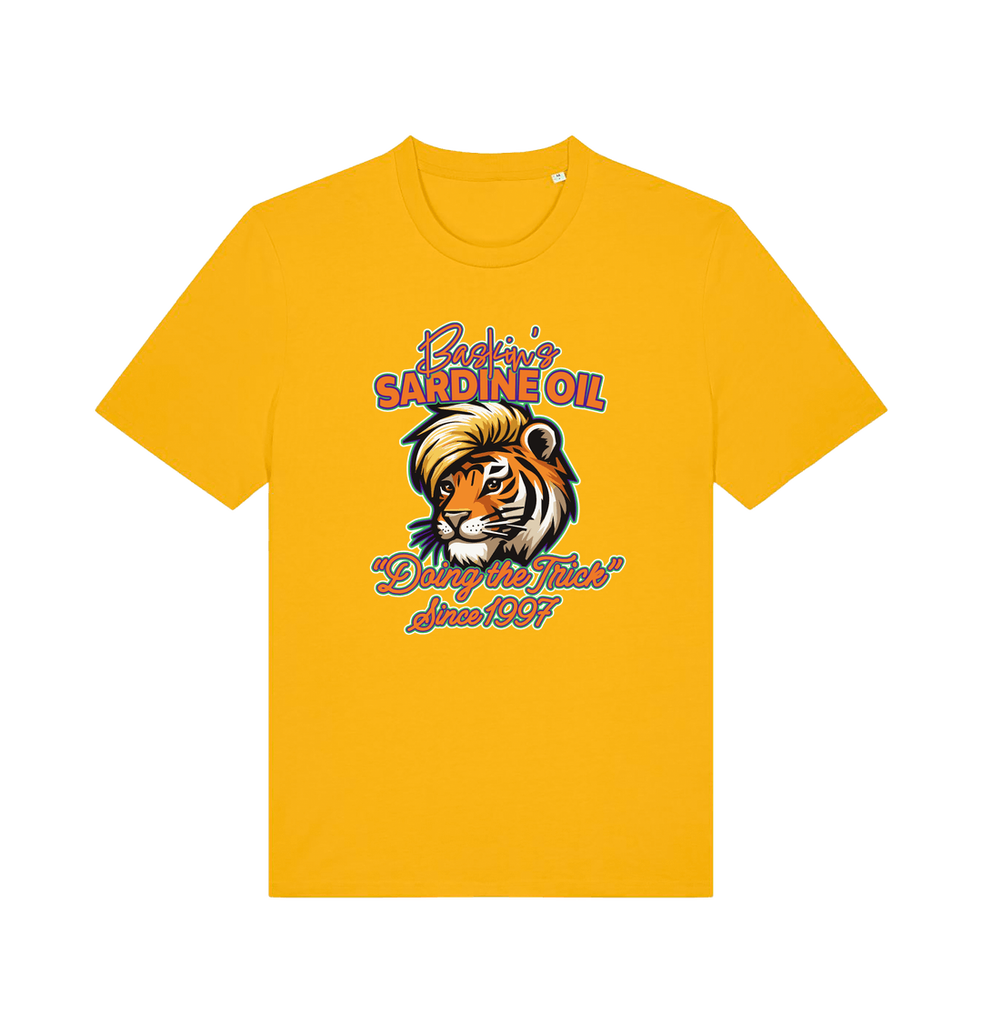 Yellow funny t-shirt with a graphic of a tiger inspired by the tiger king