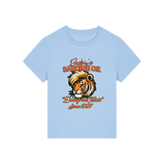 light blue funny graphic t-shirt inspired by the docu series tiger king featuring the graphic of a iger and the slogan 'baskins sardine oil'