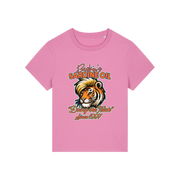 pink funny graphic t-shirt inspired by the docu series tiger king featuring the graphic of a iger and the slogan 'baskins sardine oil'
