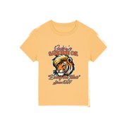 yellow funny graphic t-shirt inspired by the docu series tiger king featuring the graphic of a iger and the slogan 'baskins sardine oil'