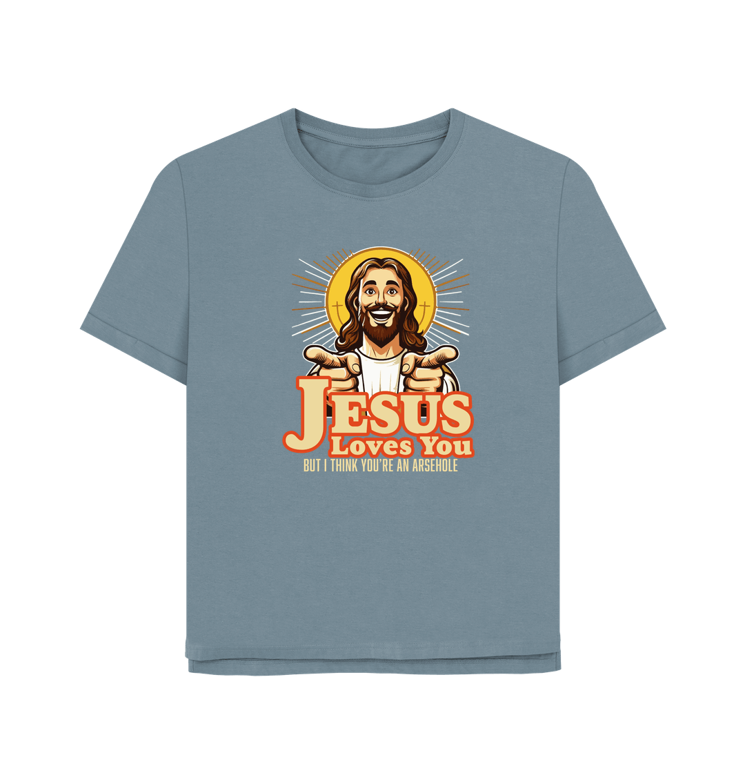 Stone Blue Jesus Loves You Women's Relaxed Fit T-shirt