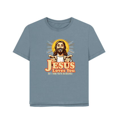 Stone Blue Jesus Loves You Women's Relaxed Fit T-shirt