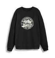 black christmas sweatshirt with the slogan 'be naughty save santa the trip'