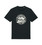 black christmas t-shirt with the slogan 'be naughty and save santa the trip'
