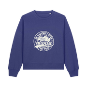 blue xmas sweater with the slogan 'be naughty save santa the trip'