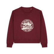 burgundy xmas sweater with the slogan 'be naughty save santa the trip'