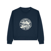 navy xmas sweater with the slogan 'be naughty save santa the trip'