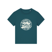 teal christmas t-shirt with the slogan 'be naughty save santa the trip'
