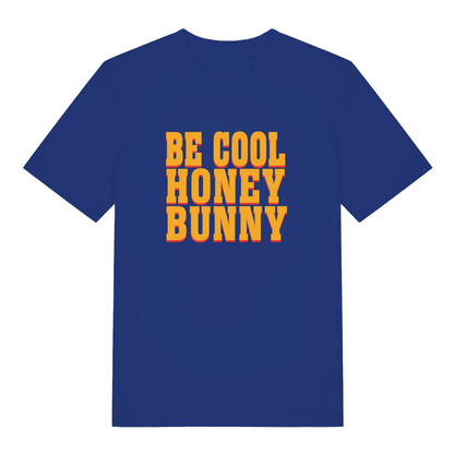 blue movie tshirt with the slogan 'be cool honey bunny'