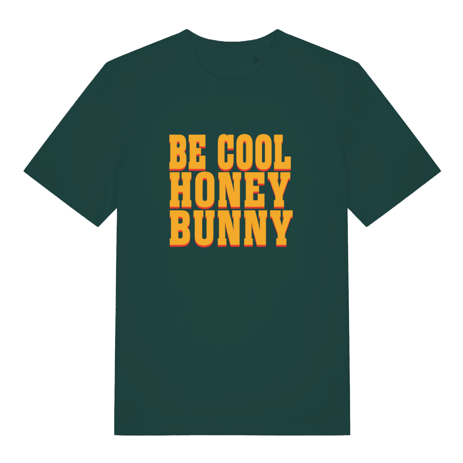 green movie tshirt with the slogan 'be cool honey bunny'