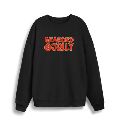 black christmas sweater with the slogan 'bearded and jolly'