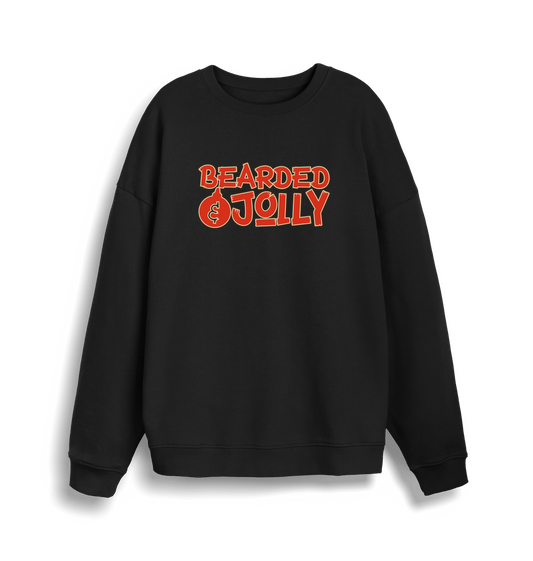 black christmas sweater with the slogan 'bearded and jolly'