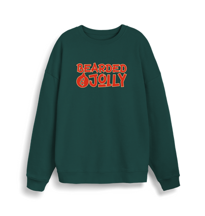 green christmas sweater with the slogan 'bearded and jolly'