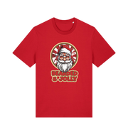 red christmas t-shirt with a graphic of santa and the text 'bearded and jolly'