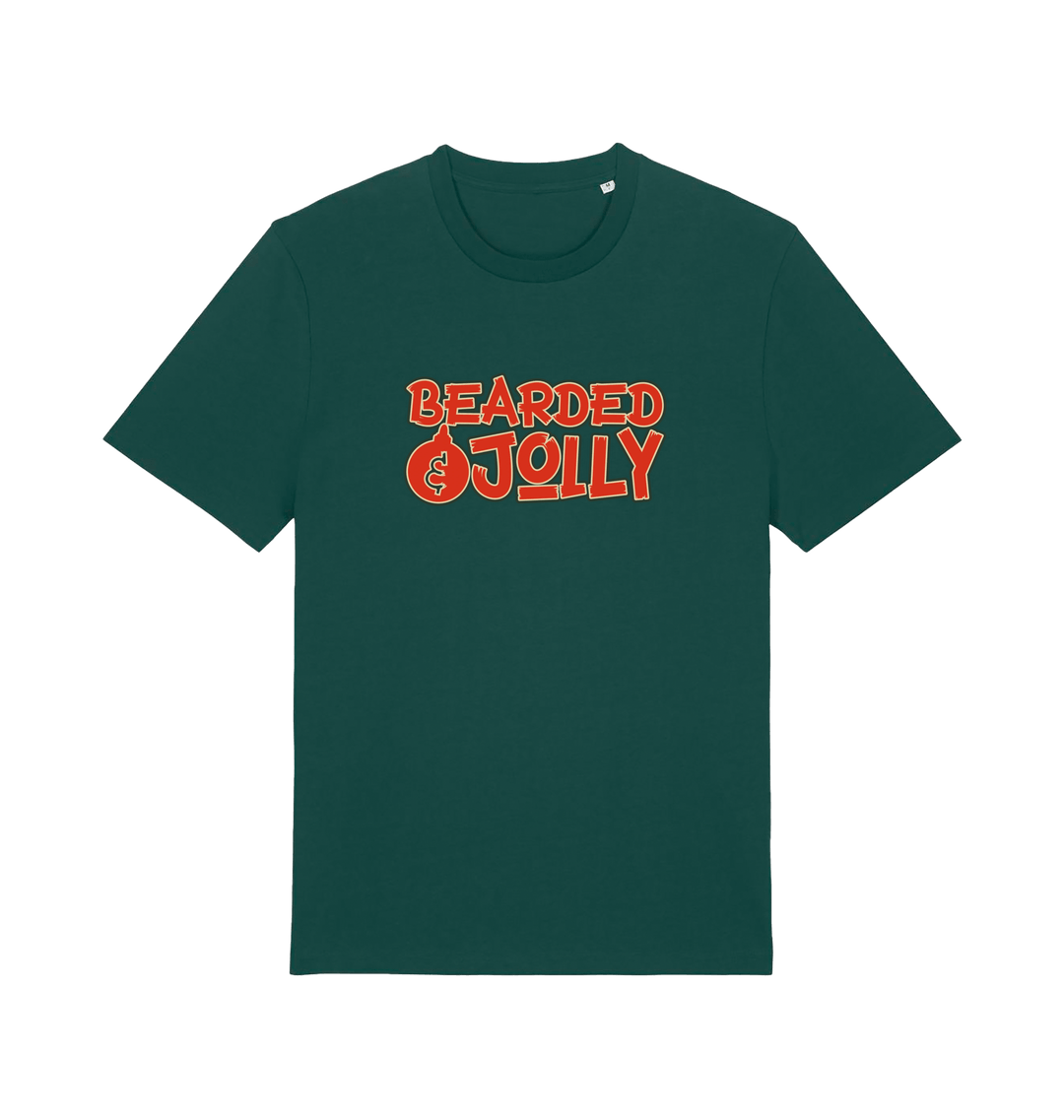 green christmas t-shirt with 'Bearded Jolly' text 