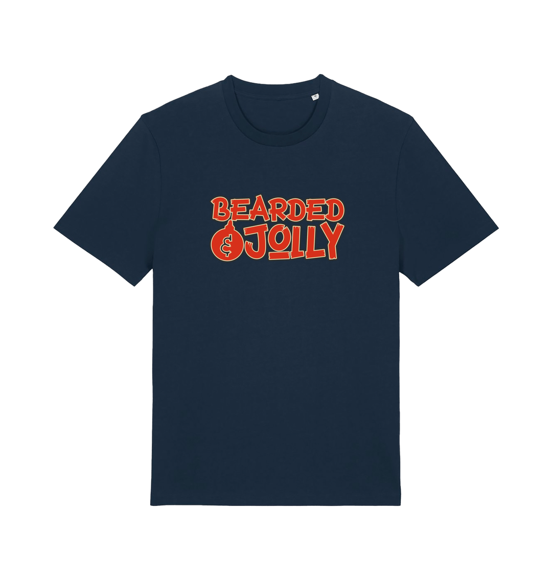 navy christmas t-shirt with 'Bearded Jolly' text 