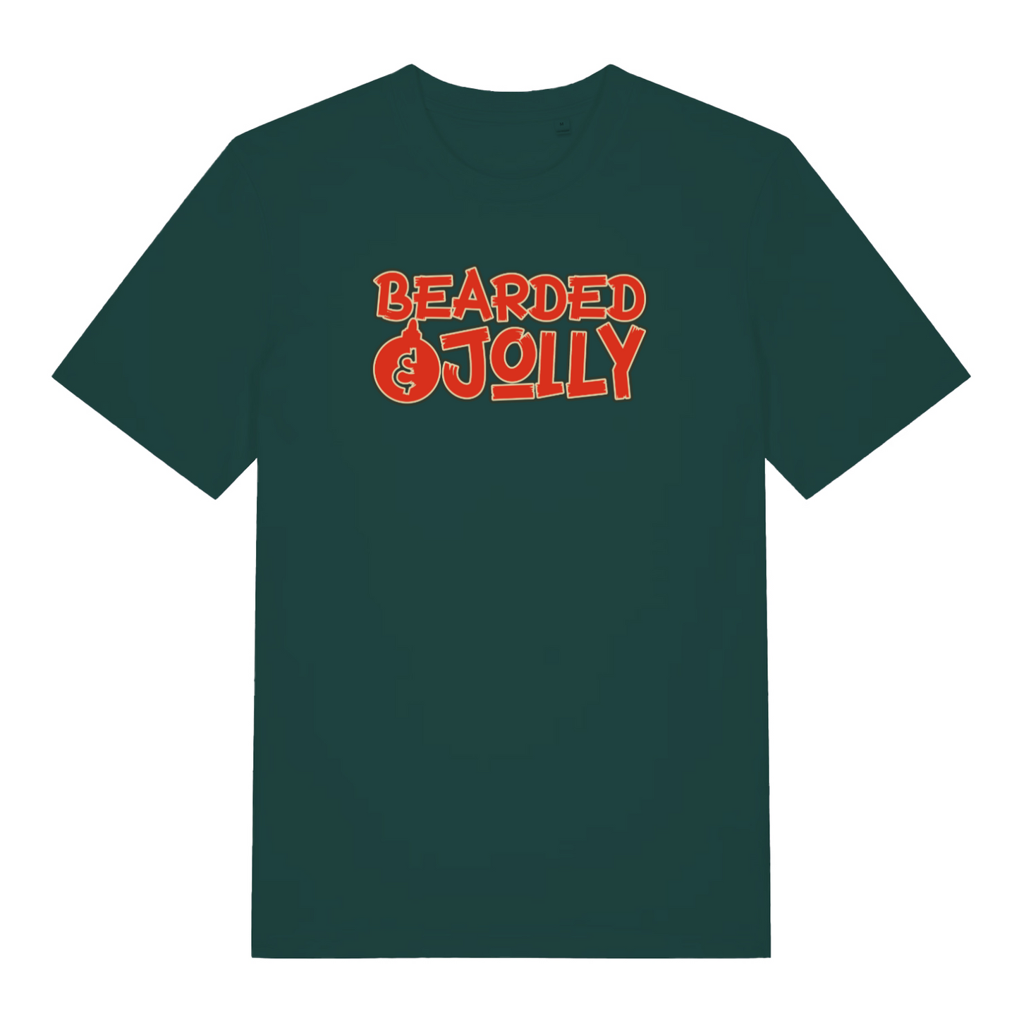 green xmas t-shirt with the slogan 'bearded and jolly'