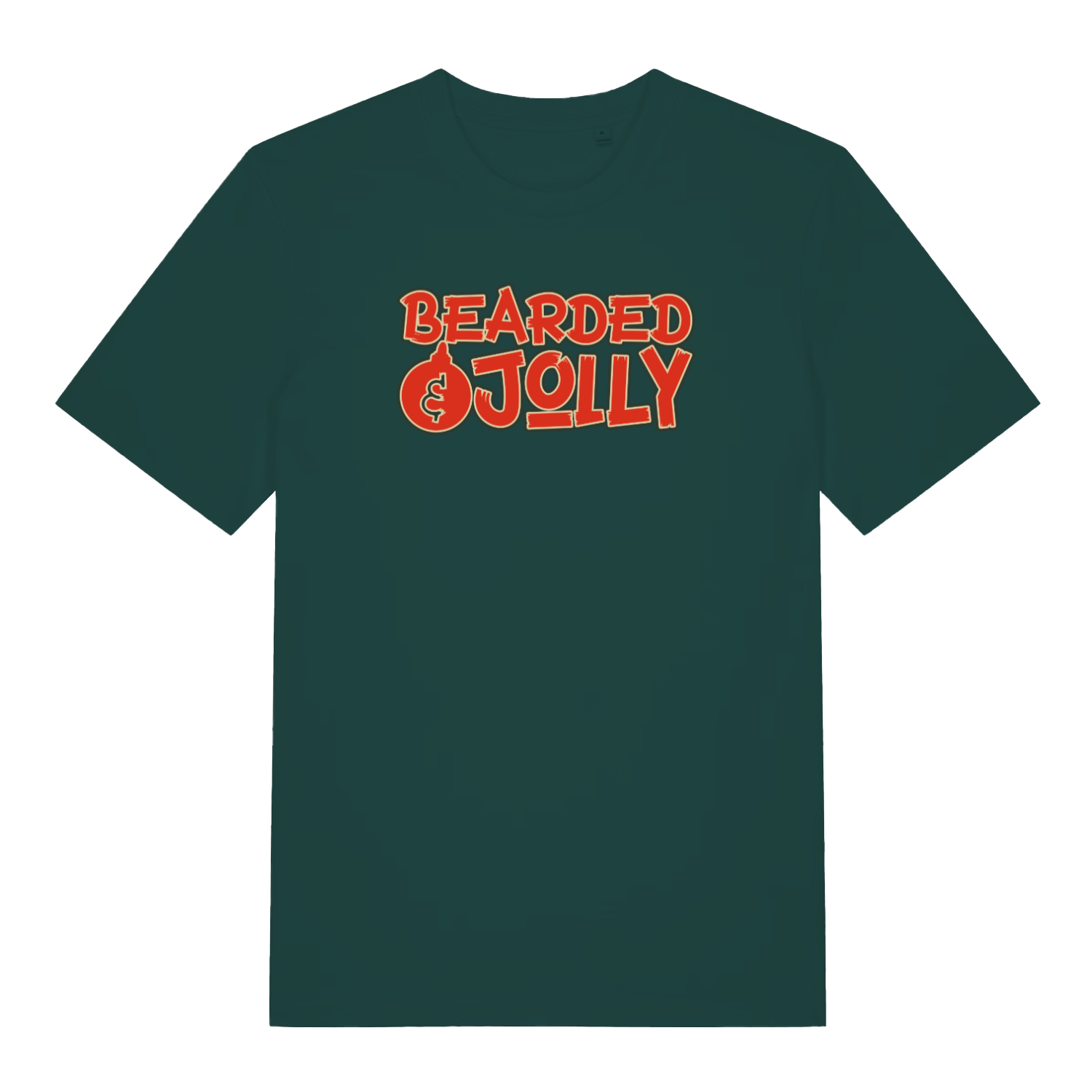 green xmas t-shirt with the slogan 'bearded and jolly'