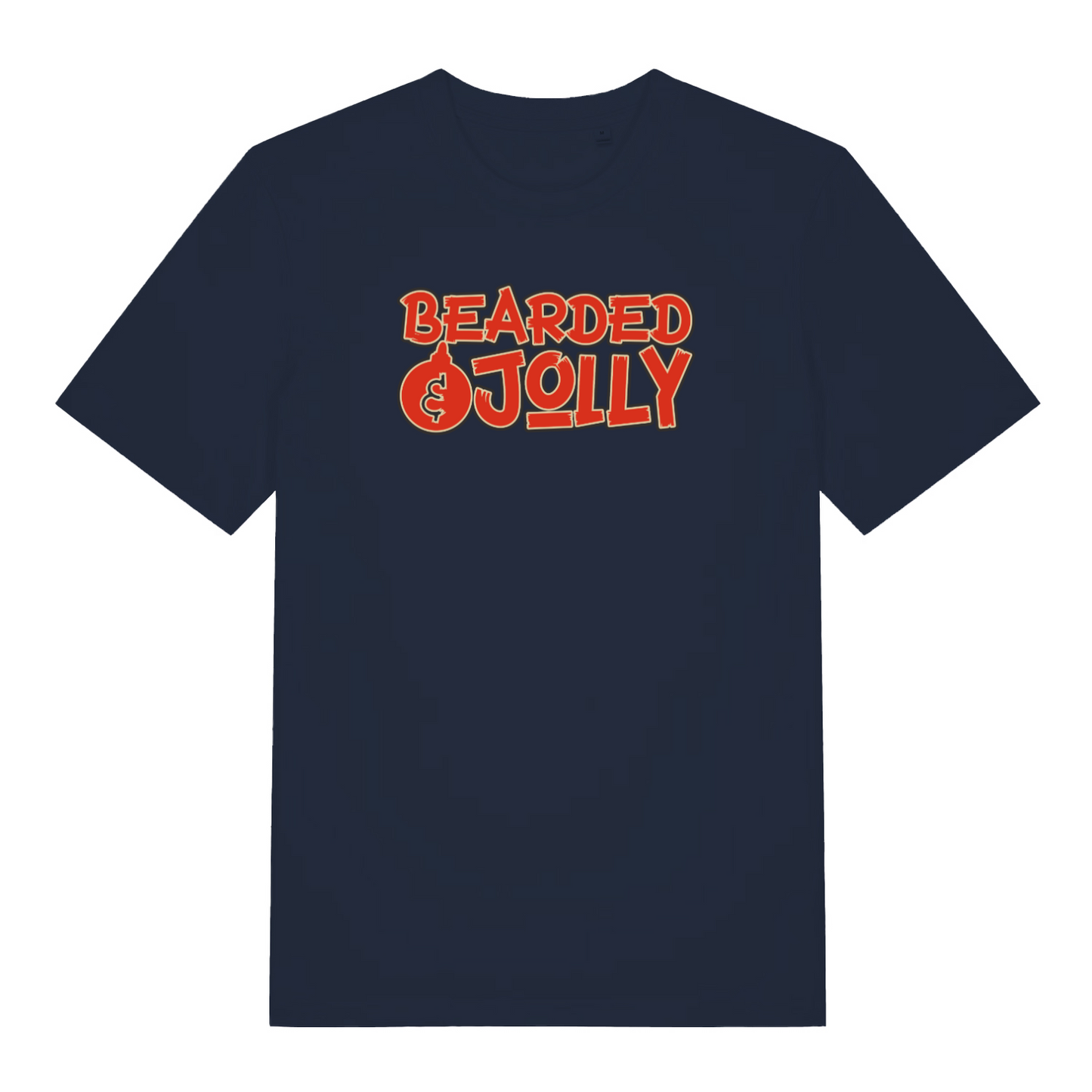 navy xmas t-shirt with the slogan 'bearded and jolly'