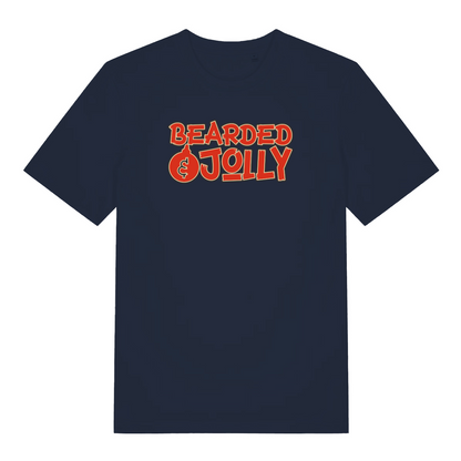 navy xmas t-shirt with the slogan 'bearded and jolly'