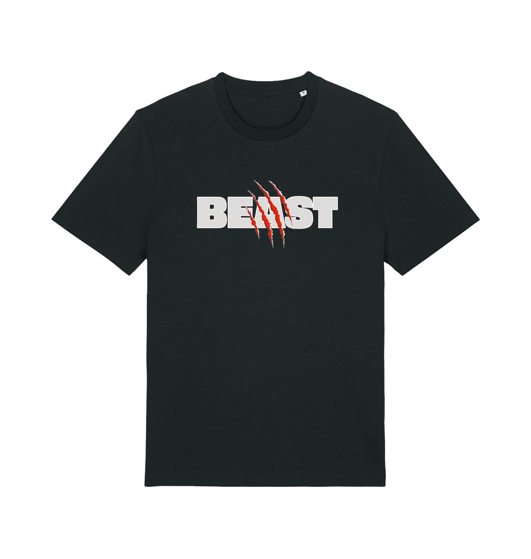 black matching t-shirt with the text beast