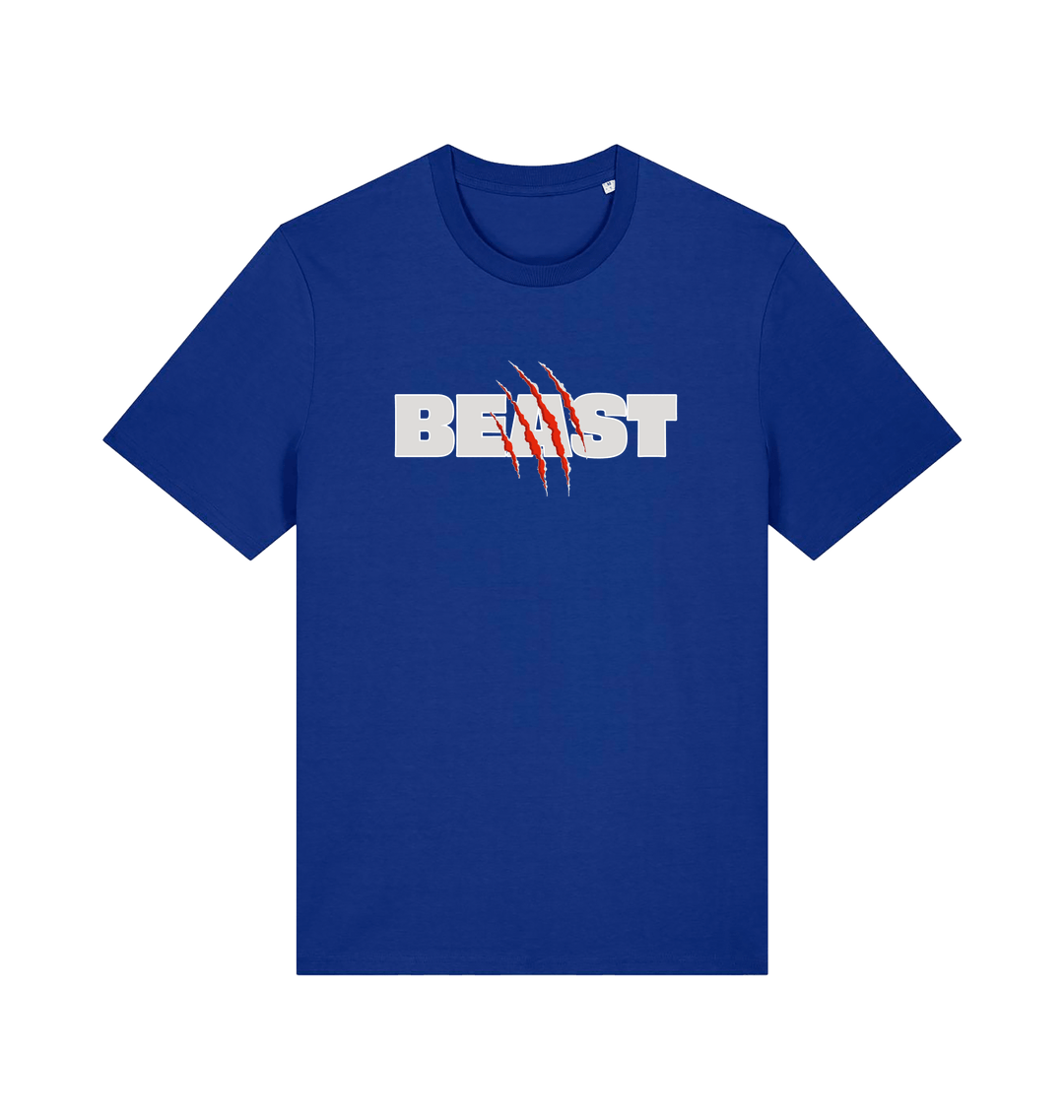 blue matching t-shirt with the text beast