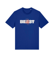 blue matching t-shirt with the text beast