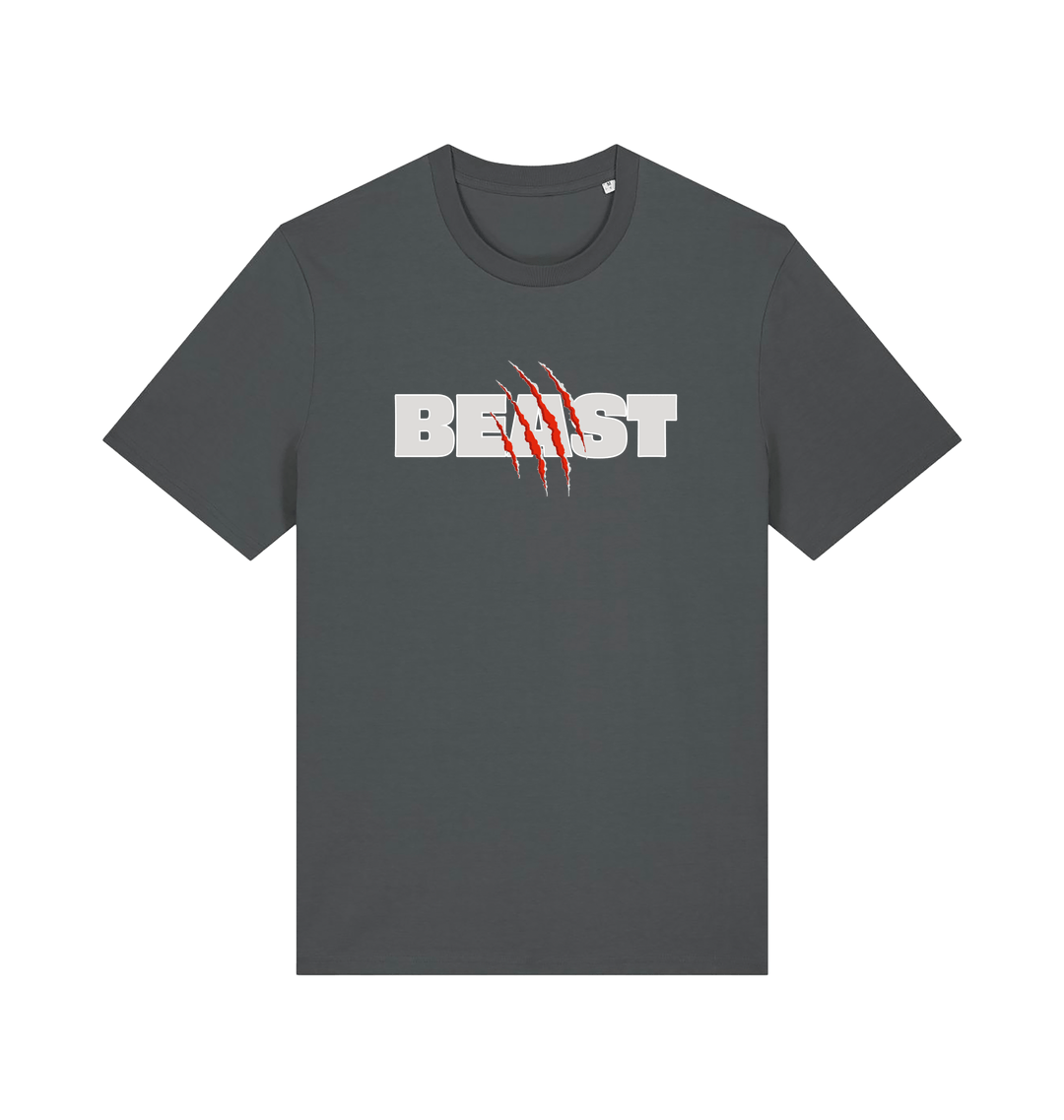 gray matching t-shirt with the text beast