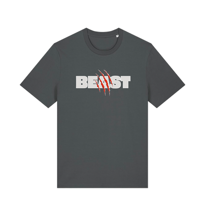 gray matching t-shirt with the text beast